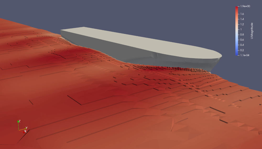 Rumpf mit Fahrt durchs Wasser